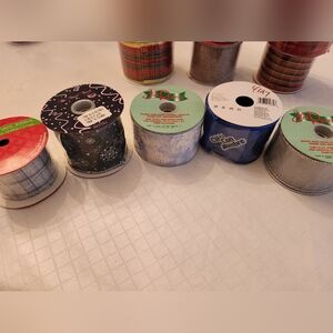 Holiday Blue/Grey/White Wired Ribbon Medley, set of 5 rolls.